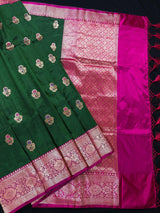 Pine Green Color Pure Katan Silk Saree with Kadhua Weave and Meenakari Flower Butta | Pure Katan Silk Saree | SILK MARK CERTIFIED