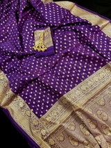 Purple Color Banarasi Semi Georgette Silk Saree | Banarasi Saree | Georgette Sarees | Semi Georgette Sarees Muted Gold Zari Weave