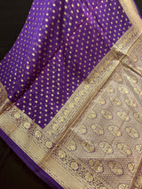 Purple Color Banarasi Semi Georgette Silk Saree | Banarasi Saree | Georgette Sarees | Semi Georgette Sarees Muted Gold Zari Weave