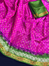 Purple Pinkish Art Silk Saree with Mehandi Green Border and Digital Prints - Kaash Collection
