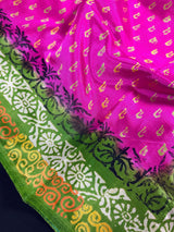 Purple Pinkish Color Saree with Mehandi Green Border and Pallu Soft Art Silk with Digital Prints