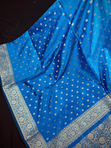 Handmade Teal Blue Color Soft Silk Saree | Muted Gold Resham Zari Weave | Brocade Blouse | Light Weight Easy Drape Saree | Gift For Her