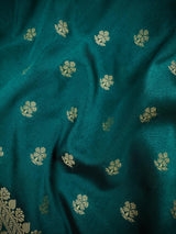 Handmade Dark Teal Green Color Soft Silk Saree | Muted Gold Resham Zari Weave | Brocade Blouse - Light Weight Easy Drape Saree