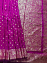Handmade Magenta Pink Color Soft Silk Saree | Muted Gold Resham Zari Weave | Brocade Blouse - Light Weight Easy Drape Saree