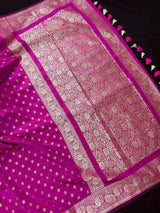 Handmade Magenta Pink Color Soft Silk Saree | Muted Gold Resham Zari Weave | Brocade Blouse - Light Weight Easy Drape Saree