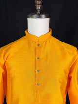 Readymade Mustard Yellow Color Raw Silk Men Short Kurta | Mens Ethnic Wear | Kurta Only | Short Kurta | Soild Color Kurta
