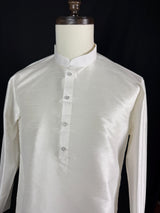 Readymade White Color Raw Silk Men Short Kurta | Mens Ethnic Wear | Kurta Only | Short Kurta | Soild Color Kurta