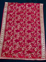 Statement Hot Pink Color Organza Silk Dupatta with Muted Gold Zari, Embroidery and Sequins | Wedding Dupattas | Dupatta for Lehangas