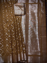 Golden Brown Color Banarasi Handloom Semi Soft Silk Saree | Gold Zari Weave | Banarasi Sarees | Brown Color Saree | Party Wear Sarees