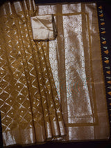 Golden Brown Color Banarasi Handloom Semi Soft Silk Saree | Gold Zari Weave | Banarasi Sarees | Brown Color Saree | Party Wear Sarees