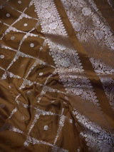 Golden Brown Color Banarasi Handloom Semi Soft Silk Saree | Gold Zari Weave | Banarasi Sarees | Brown Color Saree | Party Wear Sarees