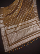 Golden Brown Color Banarasi Handloom Semi Soft Silk Saree | Gold Zari Weave | Banarasi Sarees | Brown Color Saree | Party Wear Sarees