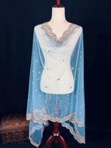 Sky Blue Soft Net Dupatta with Sliver Zari and Artifical Mirror | Dupatta for Lehanga | Wedding Dupatta | Dupatta for Suit