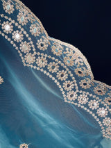 Sky Blue Soft Net Dupatta with Sliver Zari and Artifical Mirror | Dupatta for Lehanga | Wedding Dupatta | Dupatta for Suit