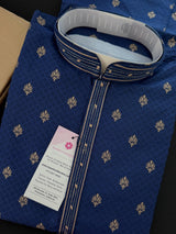 Designer Blue Color Soft Silk Kurta with Lining Kurta Pajama for Men | Copper Zari Floral Weave | Exclusive Collection of Kurtas For Men