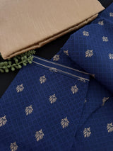 Designer Blue Color Soft Silk Kurta with Lining Kurta Pajama for Men | Copper Zari Floral Weave | Exclusive Collection of Kurtas For Men