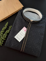 Party Wear Designer Men Kurta Set in Black Color with tiny Sequin and Embossed Self Design in Soft Silk Material | Mens Wedding Ethnic Wear