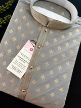 Grey Men Kurta Pajama Set with Embossed design and Buttis in Gold | Mens Ethnic Wear| Party and Wedding Wear Kurta