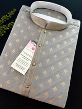 Grey Men Kurta Pajama Set with Embossed design and Buttis in Gold | Mens Ethnic Wear| Party and Wedding Wear Kurta