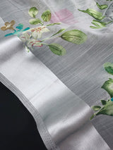 Grey Color Saree with Floral Digital Prints | Butter Soft Cotton Silk Saree | Light Weight Printed Saree
