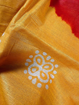 Traditional Hand Block Print Linen Saree in Mustard Yellow and Red Pure Linen Saree | Lightweight and Breathable Saree | Bengal Linen Saree