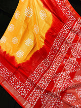 Traditional Hand Block Print Linen Saree in Mustard Yellow and Red Pure Linen Saree | Lightweight and Breathable Saree | Bengal Linen Saree