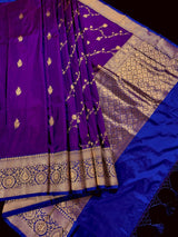 Purple Color Pure Katan Silk Saree with Gold Zari Weave | Purple and Blue Color Saree | Pure Silk Sarees | | SILK MARK CERTIFIED