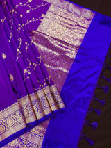 Purple Color Pure Katan Silk Saree with Gold Zari Weave | Purple and Blue Color Saree | Pure Silk Sarees | | SILK MARK CERTIFIED