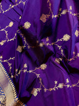 Purple Color Pure Katan Silk Saree with Gold Zari Weave | Purple and Blue Color Saree | Pure Silk Sarees | | SILK MARK CERTIFIED