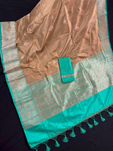 Chiku Color Pure Katan Silk Saree with Kadhua Weave and Meenakari Flower Butta – Front View – Kaash Collection