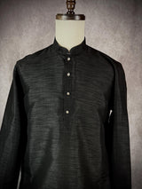 Readymade Black Color Raw Silk Men Short Kurta | Mens Ethnic Wear | Kurta Only | Short Kurta | Soild Color Kurta