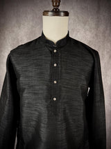 Readymade Black Color Raw Silk Men Short Kurta | Mens Ethnic Wear | Kurta Only | Short Kurta | Soild Color Kurta