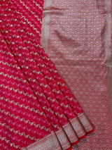 Strawbeery Color Soft Mashru Silk handloom Saree with Tanchoi and Muted Gold Zari Weave | Banarasi Mashru Silk Saree | Pink Color Saree