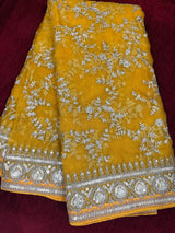 Statement Mustard Yellow Color Organza Silk Dupatta with Muted Gold Zari, Embroidery and Sequin | Wedding Dupatta | Dupatta for Lehangas