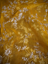 Statement Mustard Yellow Color Organza Silk Dupatta with Muted Gold Zari, Embroidery and Sequin | Wedding Dupatta | Dupatta for Lehangas