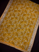 Statement Mustard Yellow Color Organza Silk Dupatta with Muted Gold Zari, Embroidery and Sequin | Wedding Dupatta | Dupatta for Lehangas