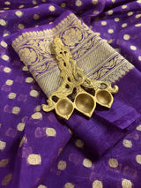 Purple Color Banarasi Semi Georgette Silk Saree | Banarasi Saree | Georgette Sarees | Semi Georgette Sarees Muted Gold Zari Weave