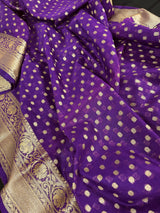 Purple Color Banarasi Semi Georgette Silk Saree | Banarasi Saree | Georgette Sarees | Semi Georgette Sarees Muted Gold Zari Weave