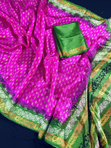 Purple Pinkish Color Saree with Mehandi Green Border and Pallu Soft Art Silk with Digital Prints