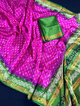 Purple Pinkish Art Silk Saree with Mehandi Green Border and Digital Prints - Kaash Collection