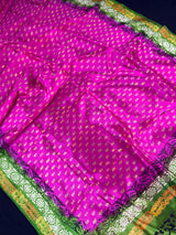 Purple Pinkish Art Silk Saree with Mehandi Green Border and Digital Prints - Kaash Collection