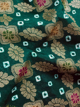 Statement Green Banarasi Dupion Silk Saree | Bandhej Bandhani Saree with Zari Weaving | Traditional Indian Saree for Weddings & Festive Wear