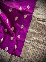 Eggplant Purple Color Pure Banarasi Katan Silk Saree with Black Border and Pallu | Pure Katan Silk Sarees | Silk Mark Certified Saree
