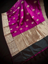 Eggplant Purple Color Pure Banarasi Katan Silk Saree with Black Border and Pallu | Pure Katan Silk Sarees | Silk Mark Certified Saree