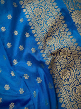 Handmade Teal Blue Color Soft Silk Saree | Muted Gold Resham Zari Weave | Brocade Blouse | Light Weight Easy Drape Saree | Gift For Her