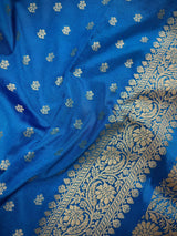 Handmade Teal Blue Color Soft Silk Saree | Muted Gold Resham Zari Weave | Brocade Blouse | Light Weight Easy Drape Saree | Gift For Her