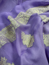 Lavender Color Pure Banarasi Chiffon Silk with Sliver Zari | Pure Chiffion Sarees | Silk Mark Certified