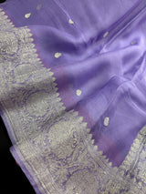 Lavender Color Pure Banarasi Chiffon Silk with Sliver Zari | Pure Chiffion Sarees | Silk Mark Certified