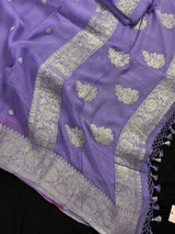 Lavender Color Pure Banarasi Chiffon Silk with Sliver Zari | Pure Chiffion Sarees | Silk Mark Certified