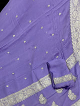 Lavender Color Pure Banarasi Chiffon Silk with Sliver Zari | Pure Chiffion Sarees | Silk Mark Certified